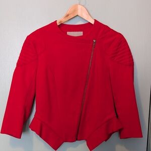 Scanlan & Theodore Red Moto Jacket Peplum Hem Silk Lined M
